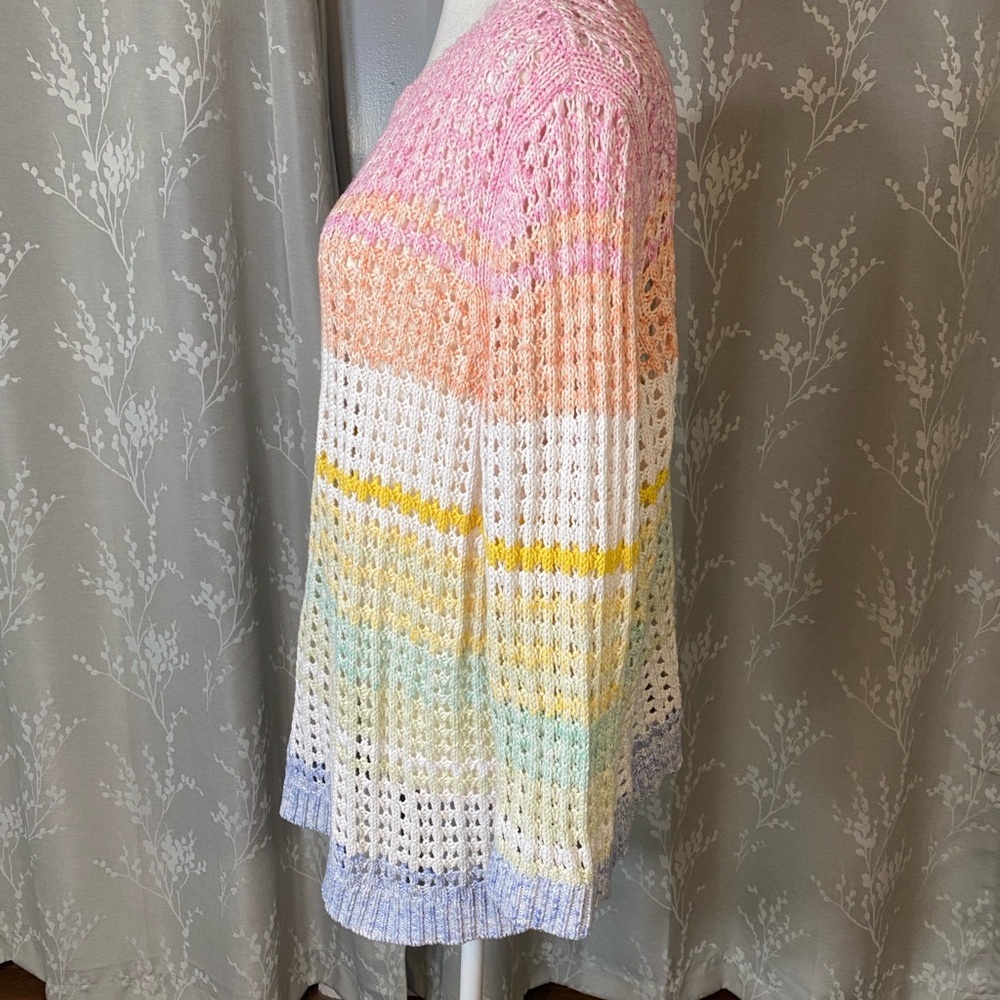 Talbots Petite XL Pastel Rainbow Open Knit Crochet Sweater Tunic - Picture 3 of 6